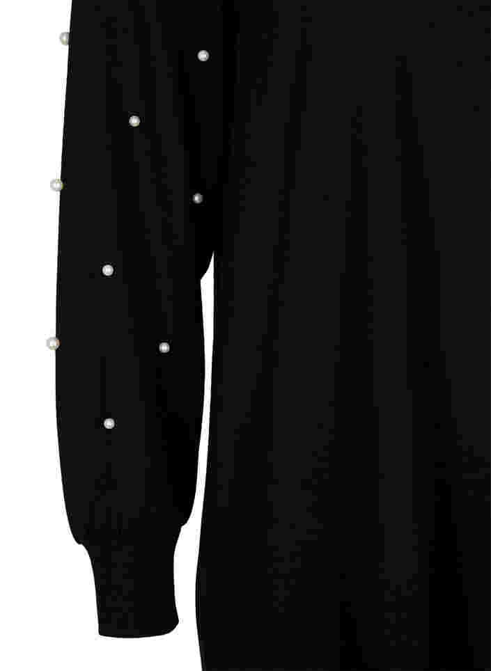 Langærmet kjole med perledetaljer, Black, Packshot image number 3