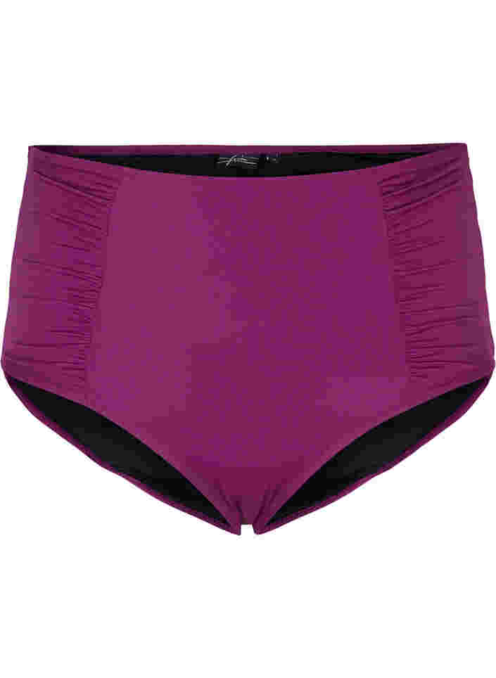 Højtaljet bikini trusse med draperinger, Dark Purple, Packshot image number 0