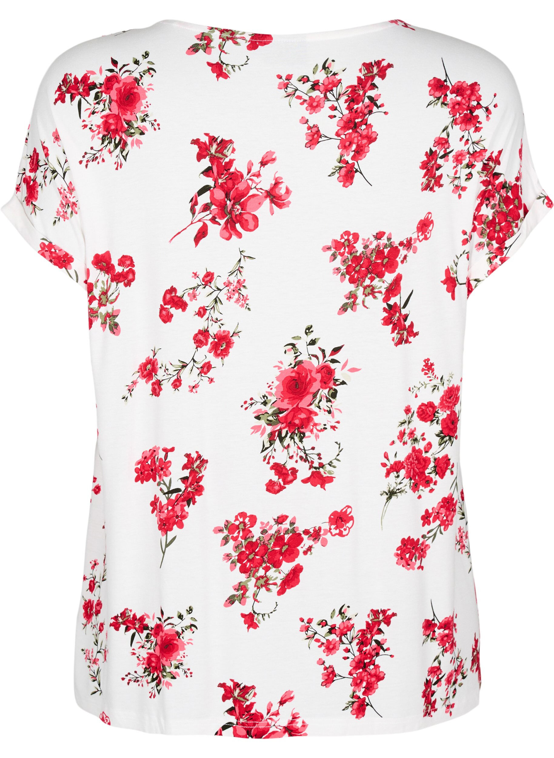 Zizzi T-shirt med blomsterprint, R&oslash;d, Packshot image number 1