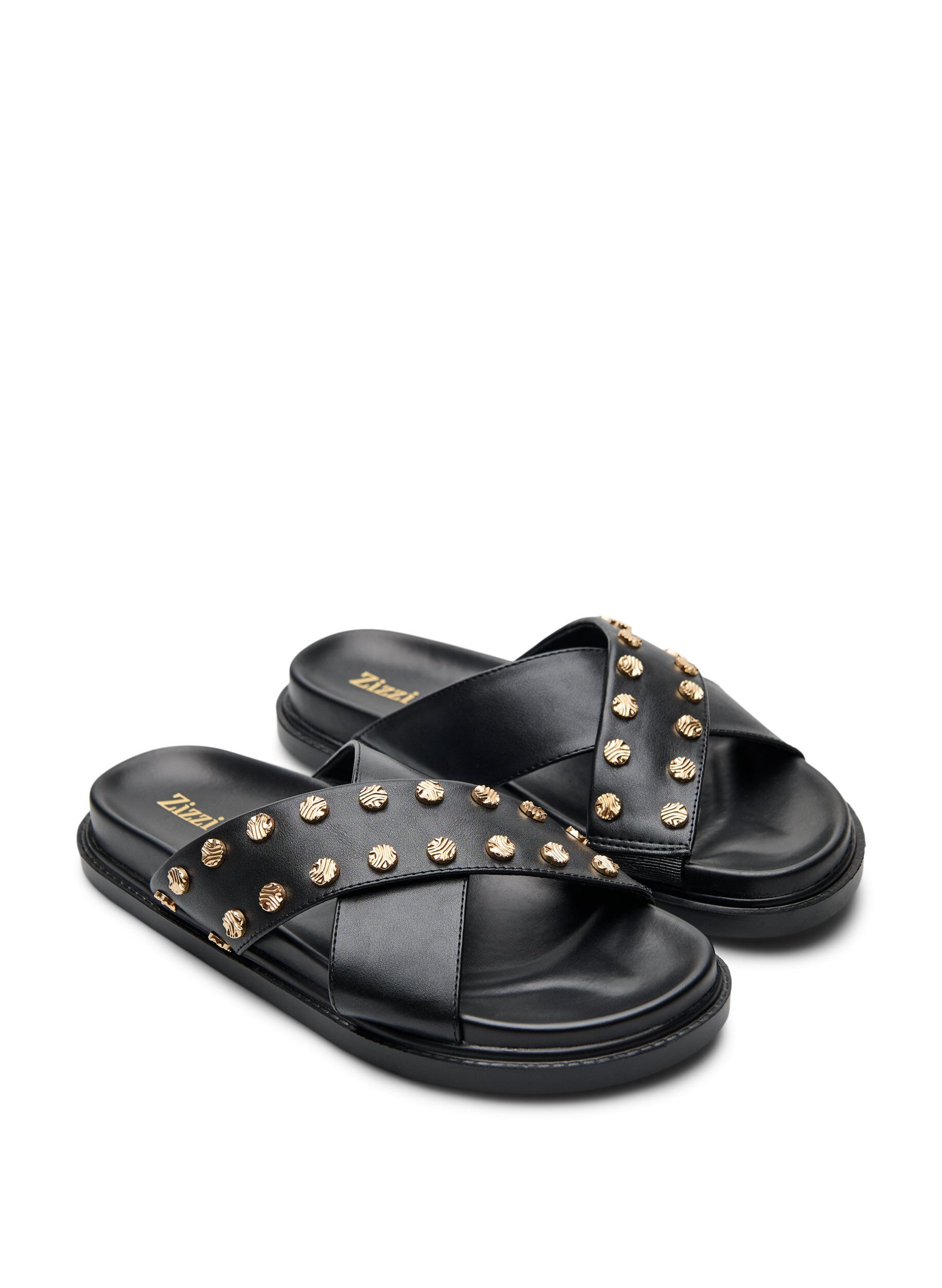 Zizzi Sandal med krydsede remme og dekorative nitter, Sort, Packshot image number 1