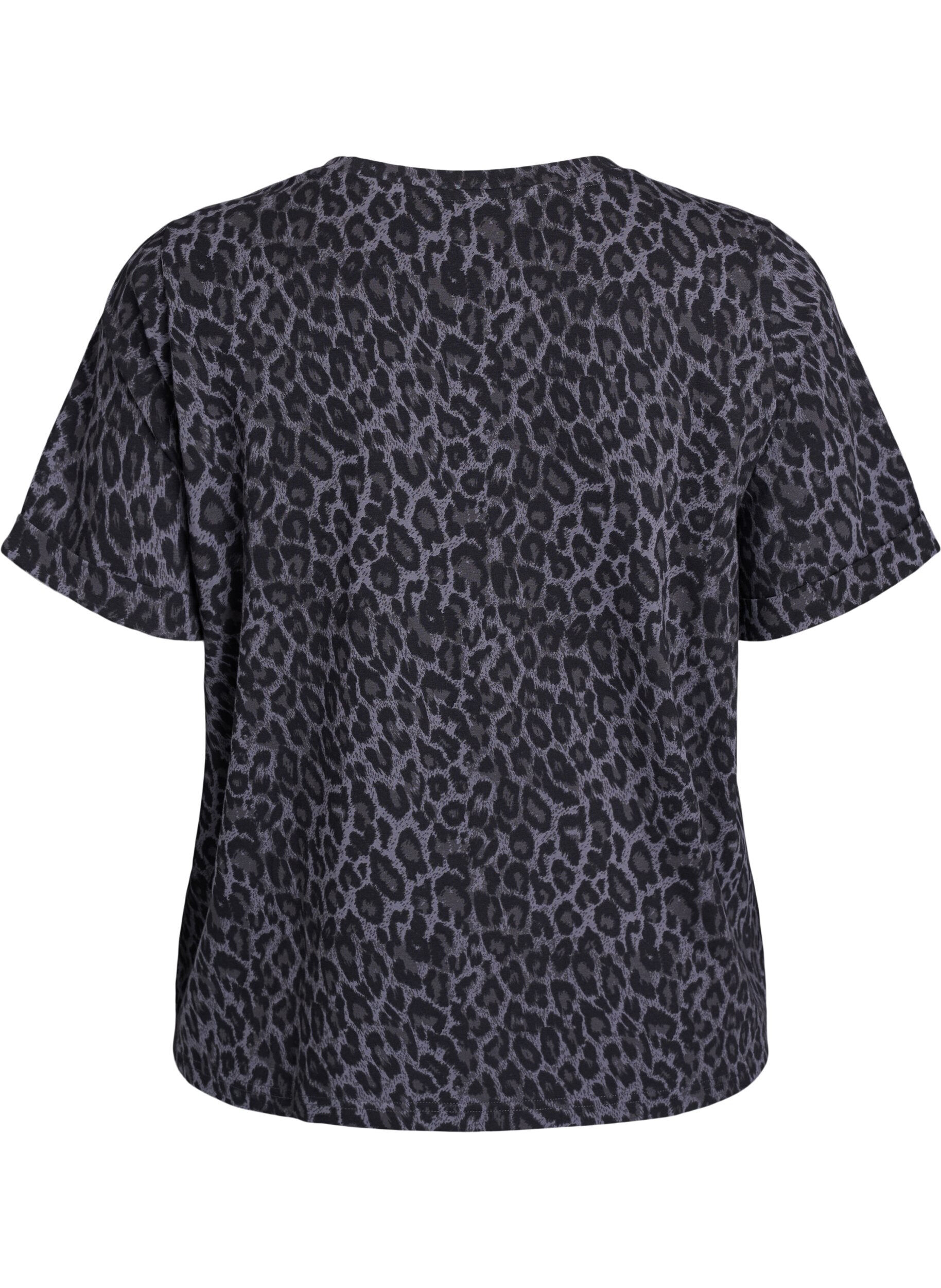 Zizzi T-shirt med rund hals og all-over print, Gr&aring;, Packshot image number 1