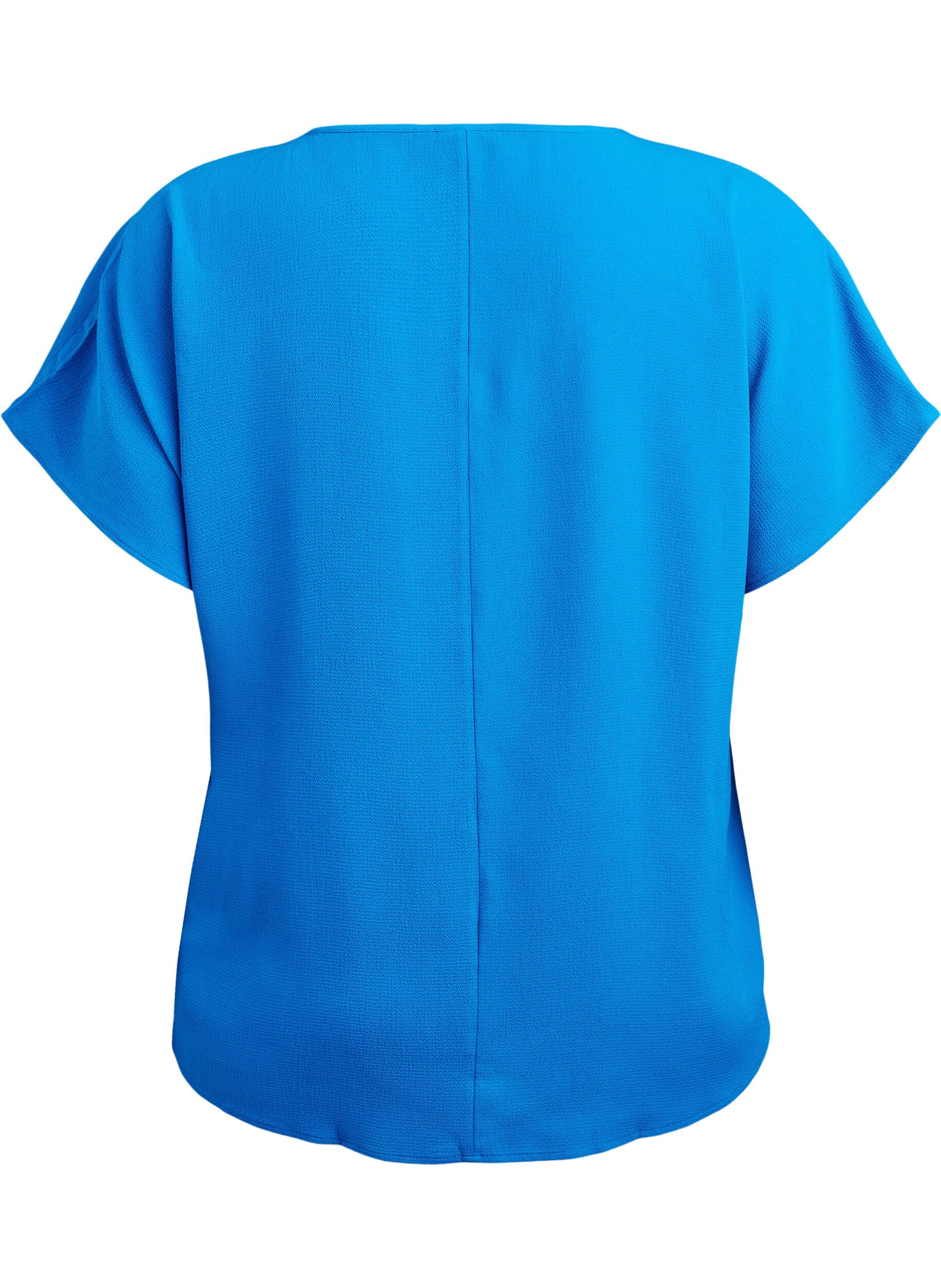 ZizziBluse med korte &aelig;rmer og rund halsudsk&aelig;ring, Bl&aring;, Packshot image number 1
