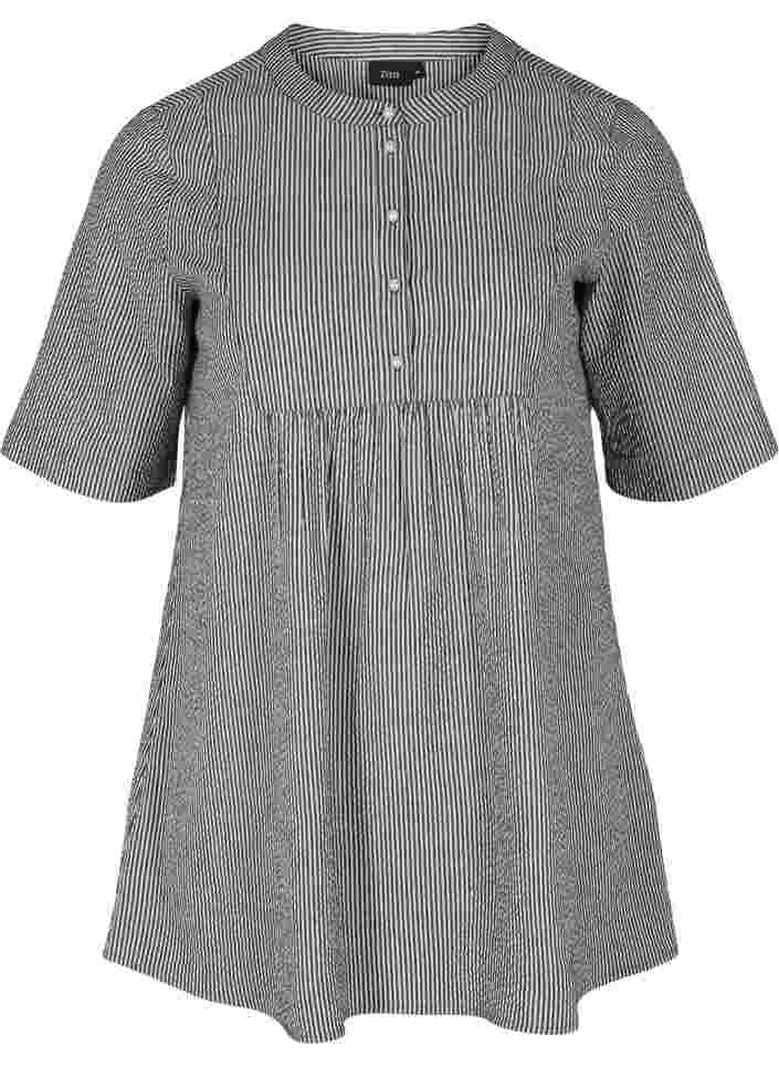 Bomulds tunika med stribet print, Black Stripe, Packshot image number 0