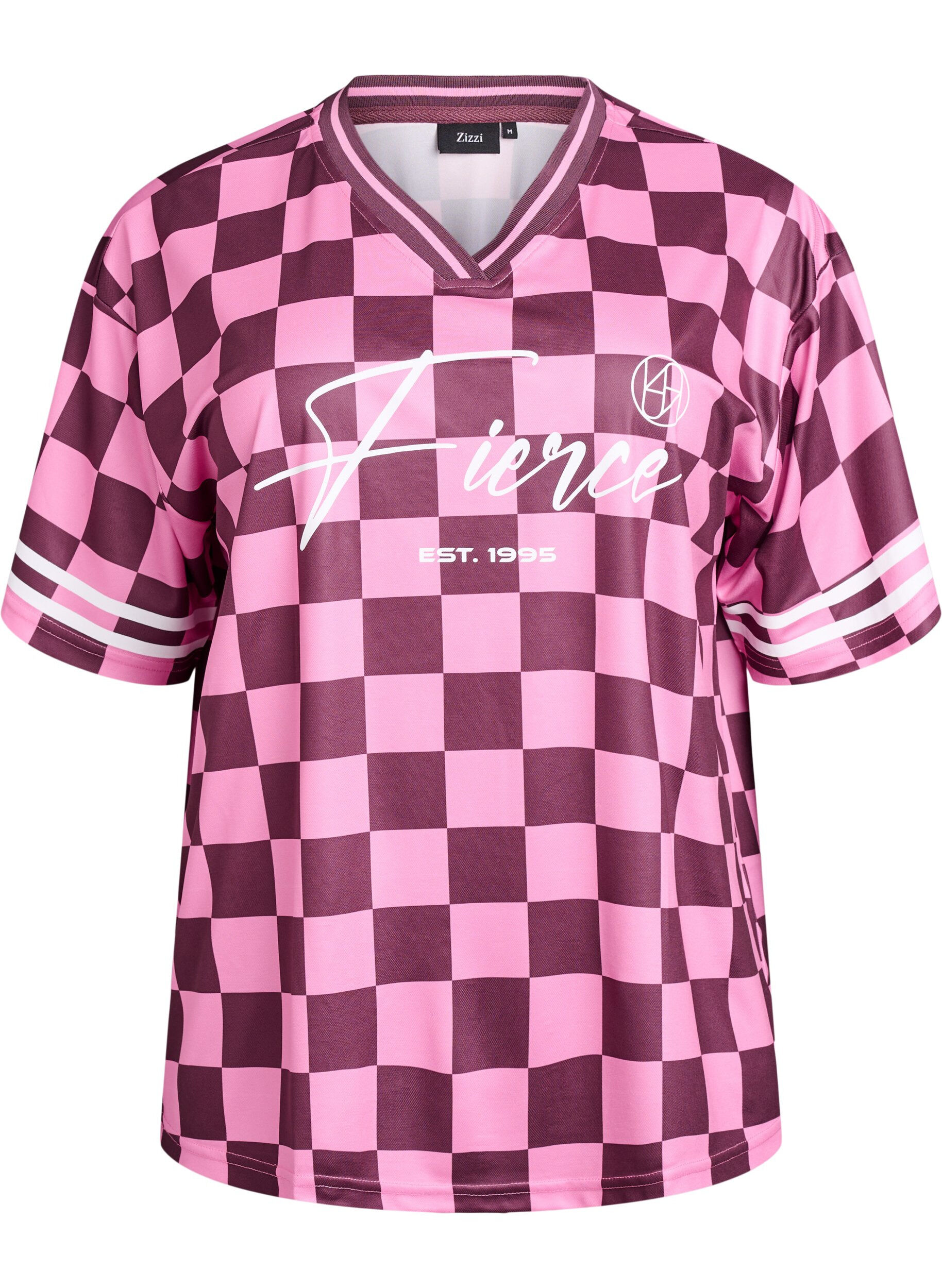 Sporty t-shirt med tern og tekstmotiv 