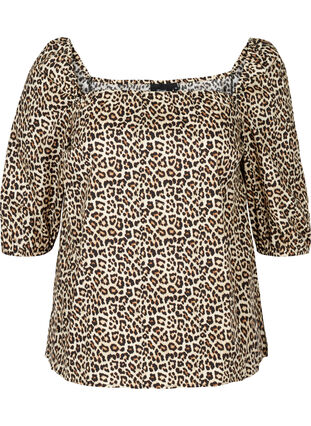 Bomulds bluse med leopardprint, Oyster Grey AOP, Packshot image number 0
