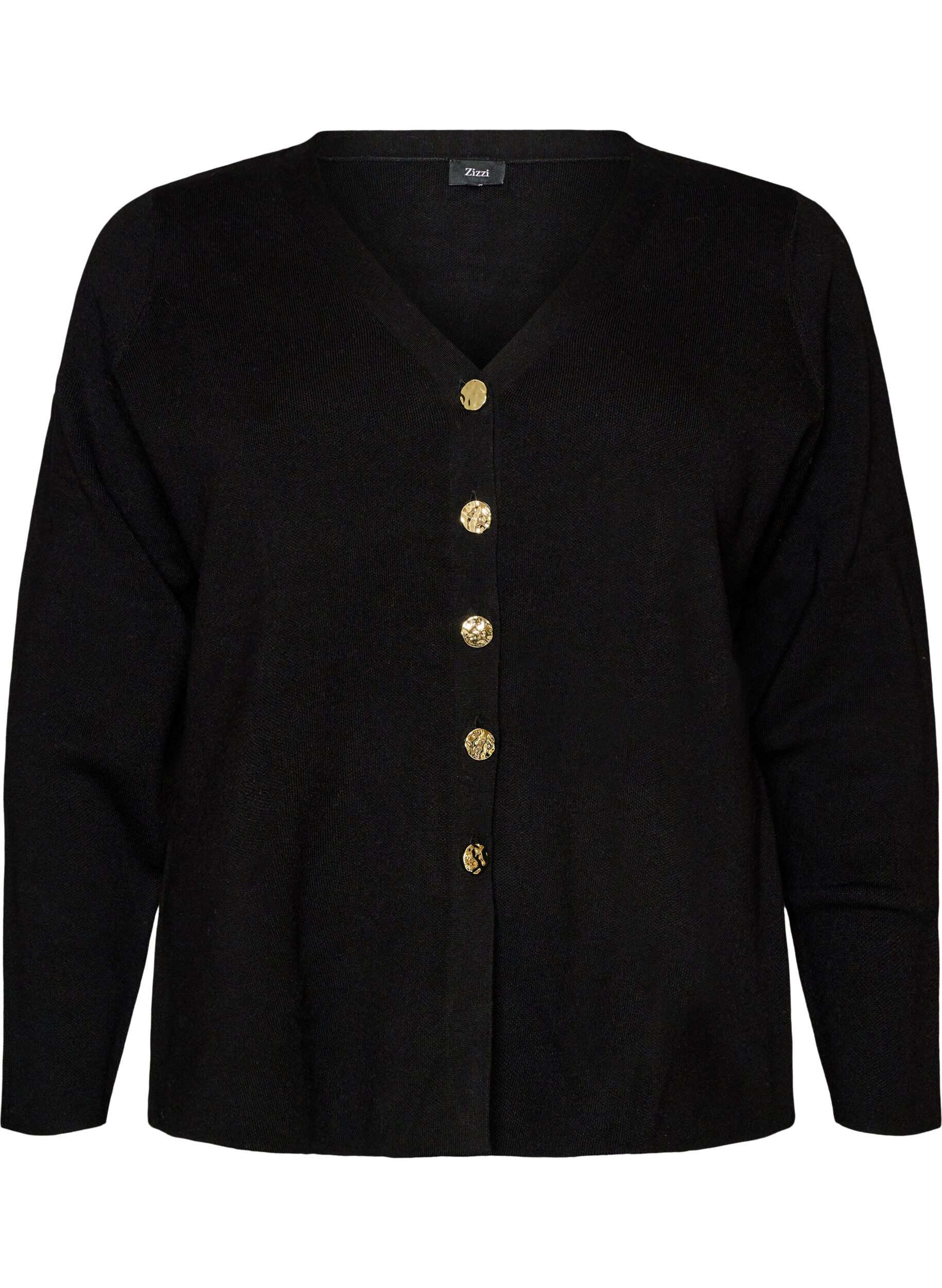 ZizziFinstrikket cardigan med dekorative knapper, Sort, Packshot image number 0