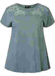Bomulds t-shirt med blad print, Balsam Green Leaf