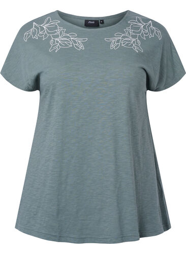 Bomulds t-shirt med blad print, Balsam Green Leaf, Packshot image number 0