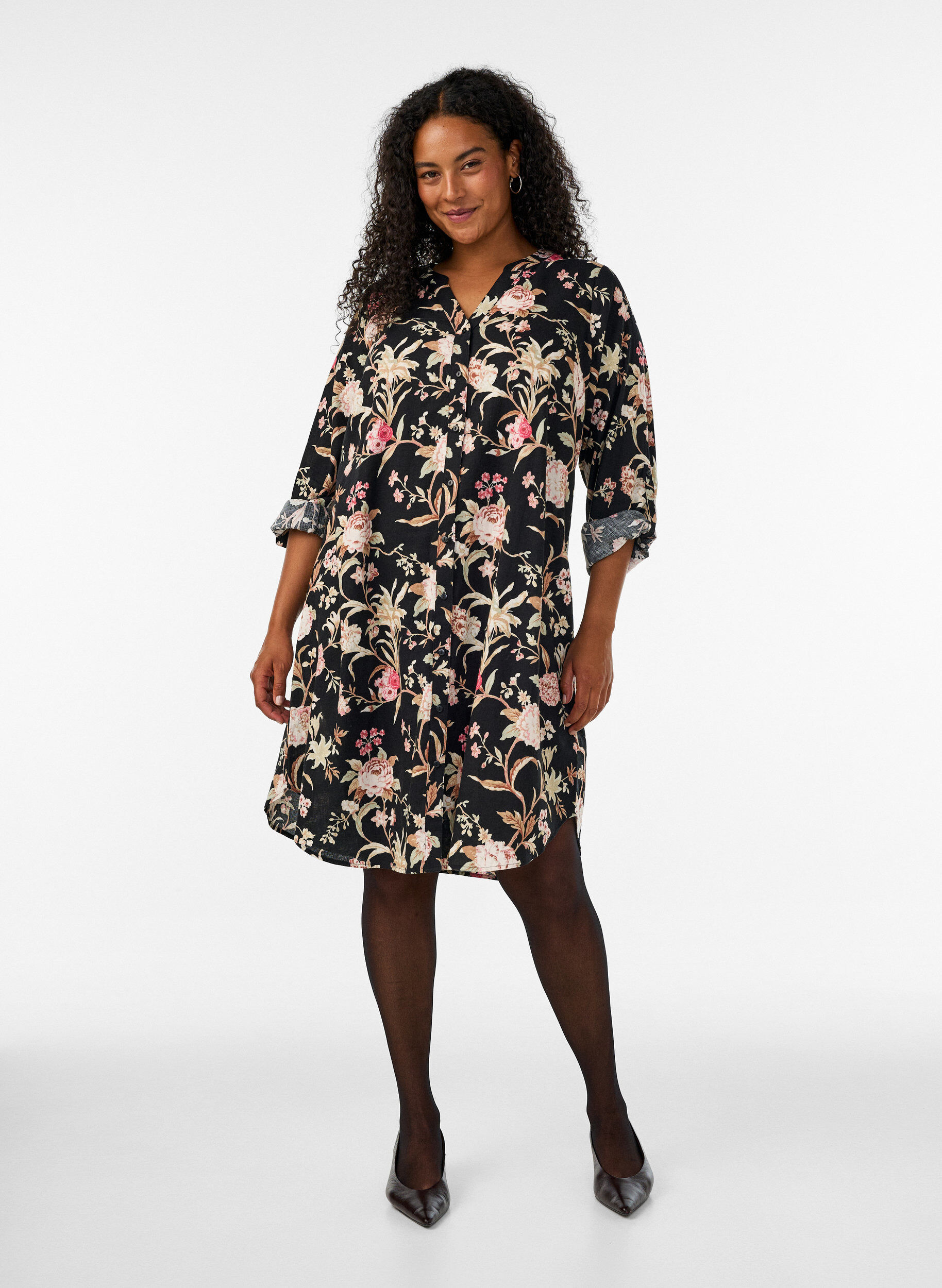ZizziLang skjorte i h&oslash;r og viskose, Sort, Model image number 1