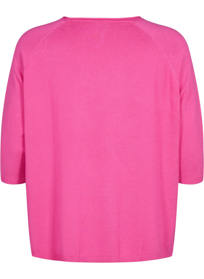 Viskose strikbluse med 3/4 ærmer, Raspberry Rose, Packshot image number 1