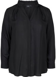 Langærmet skjorte med flæsekrave, Black