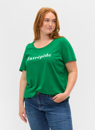 Kortærmet bomulds t-shirt med tekstprint, Jolly Green, Model image number 0