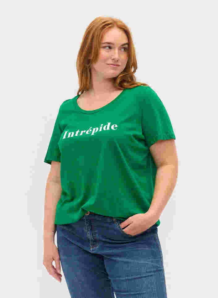 Kortærmet bomulds t-shirt med tekstprint, Jolly Green, Model image number 0
