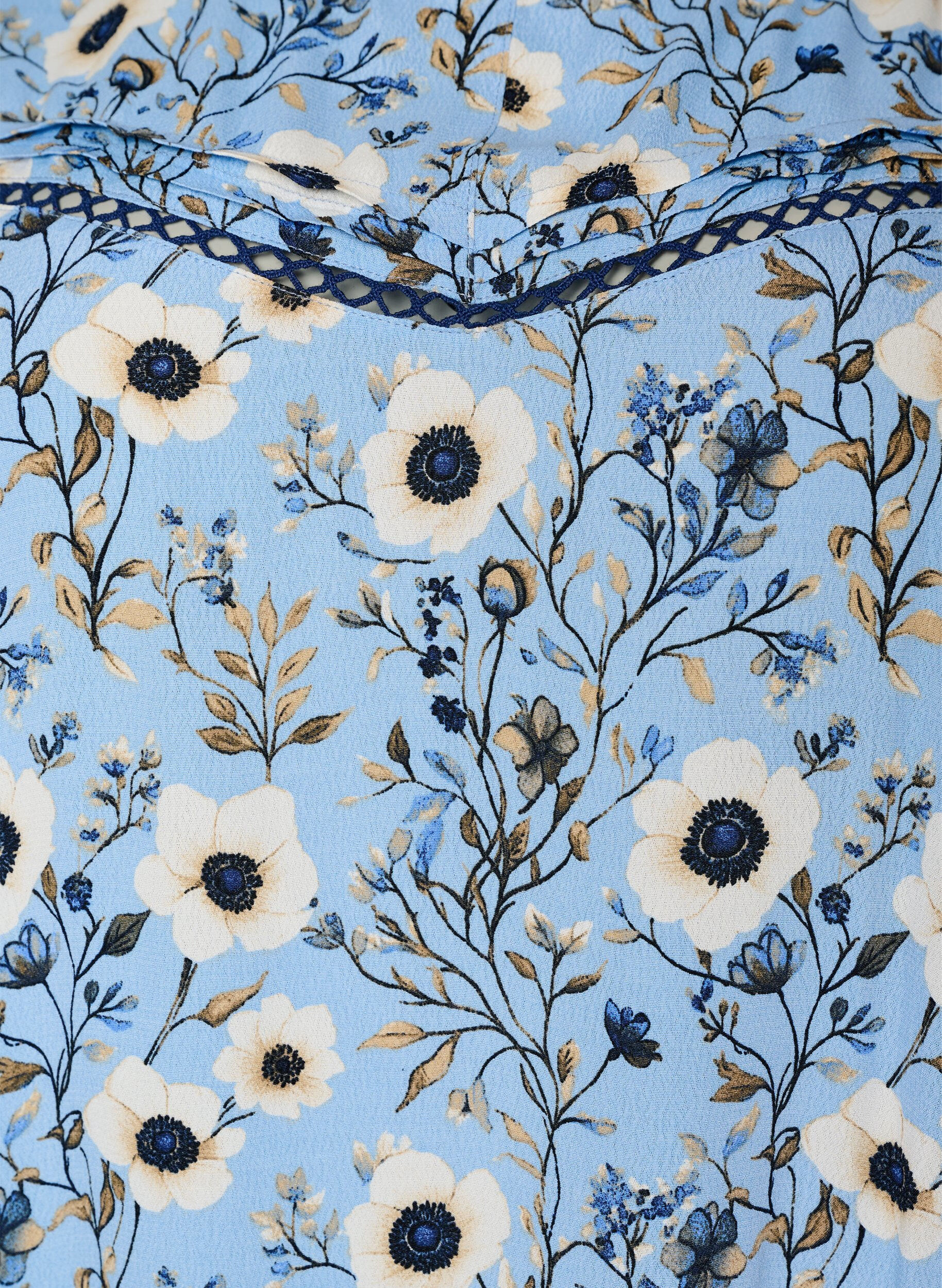 ZizziBlomstret bluse med korte &aelig;rmer, Bl&aring;, Packshot image number 2