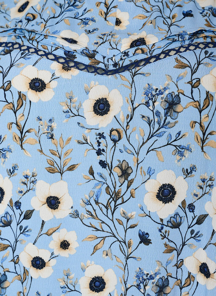 Blomstret bluse med korte &aelig;rmer, Bl&aring;, Packshot image number 2