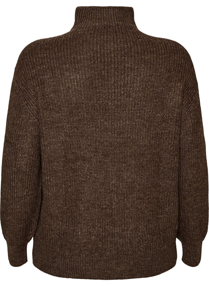 Striktr&oslash;je med h&oslash;j hals og lynl&aring;s, Brun, Packshot image number 1
