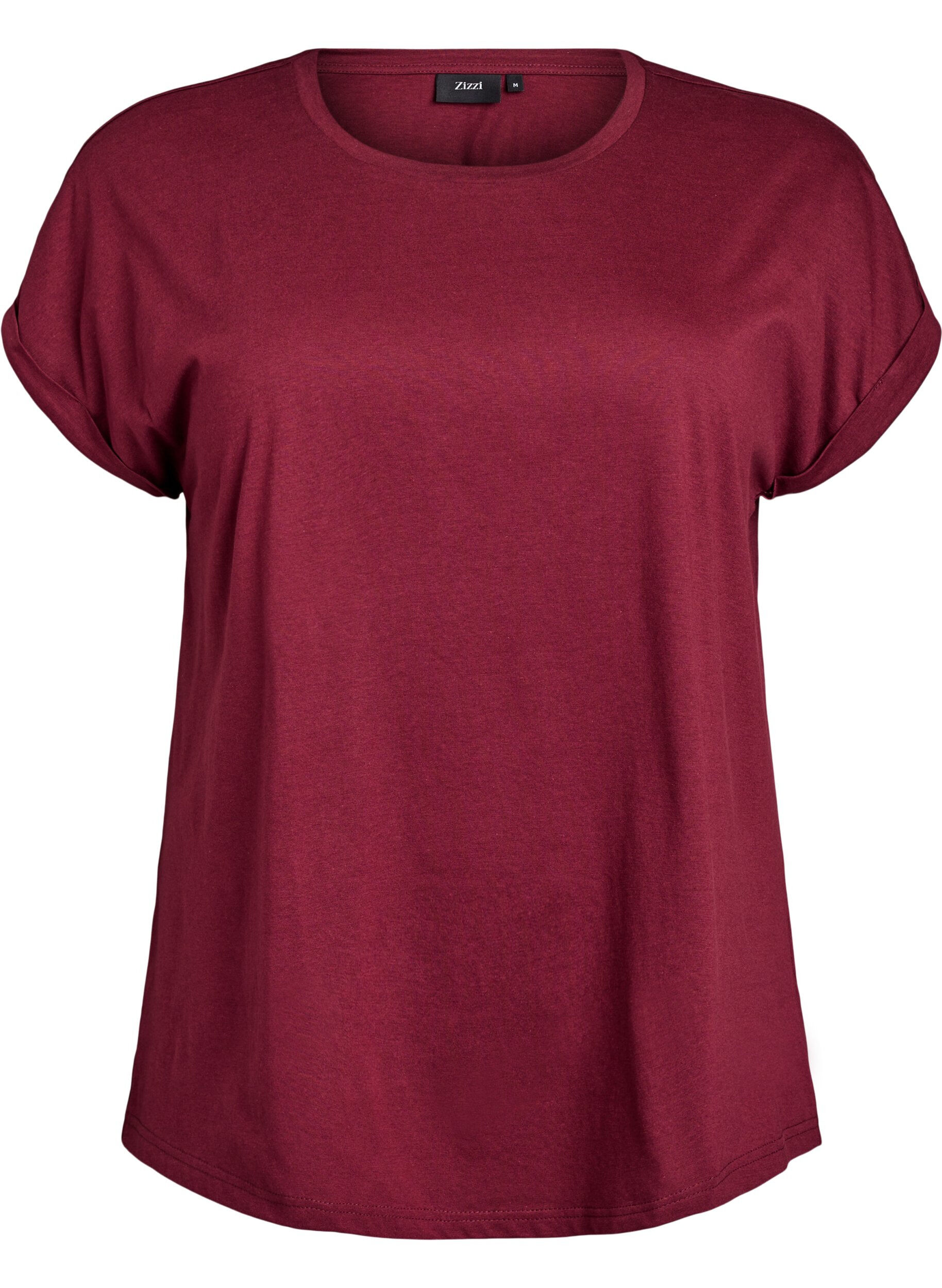 ZizziKort&aelig;rmet t-shirt i bomuldsblanding, M&oslash;rk Bordeaux, Packshot image number 0