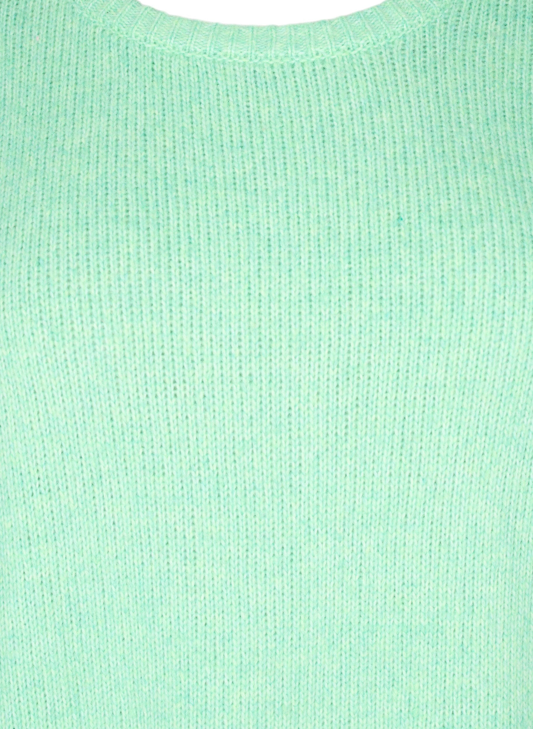 Zizzi Lang&aelig;rmet strikbluse med uld og rund hals, Light G. Green Mel., Packshot image number 2