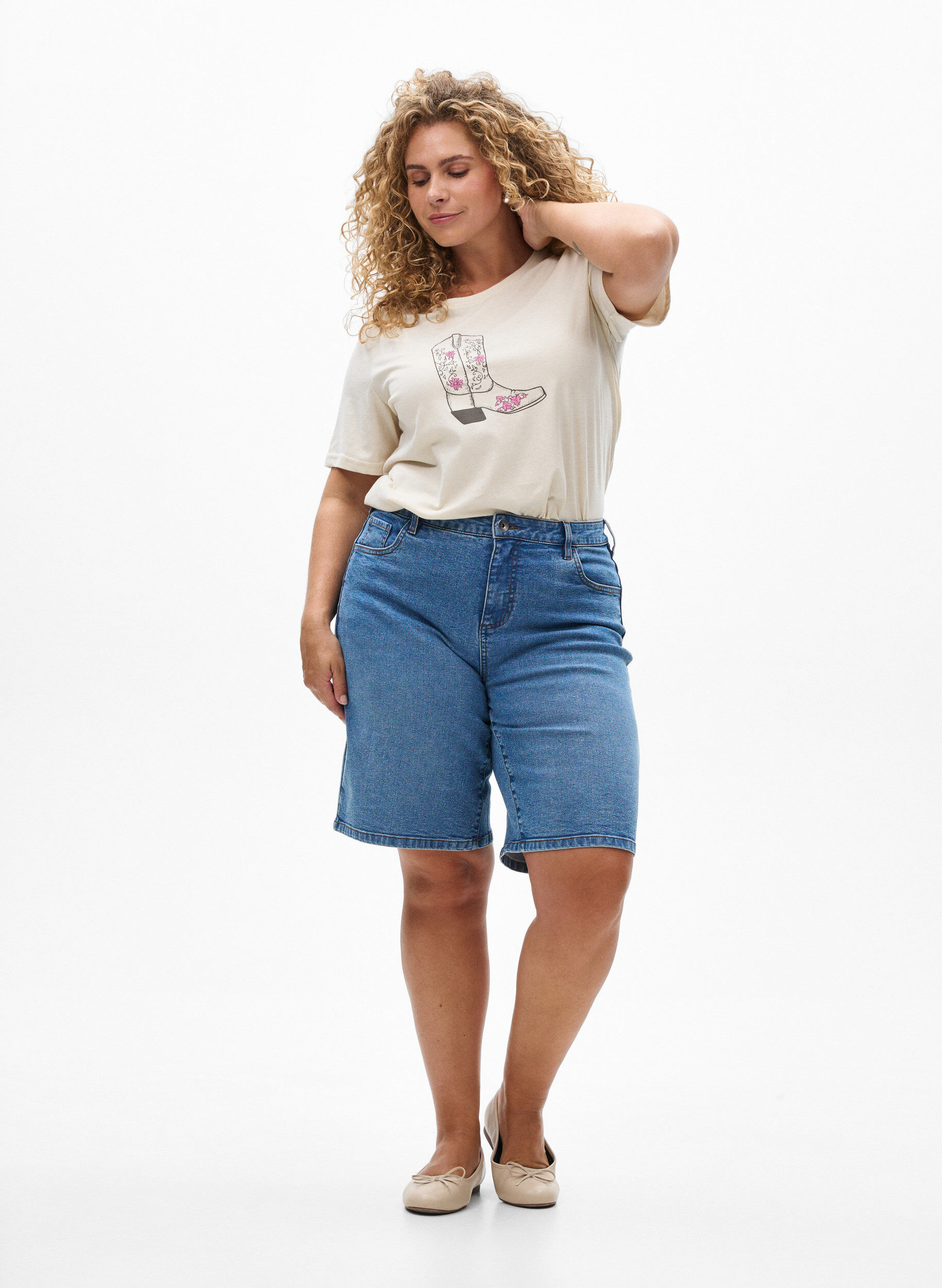 ZizziT-shirt med motiv , Vanilla, Model image number 1