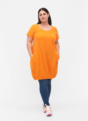 Kortærmet kjole i bomuld, Orange Tiger, Model image number 2