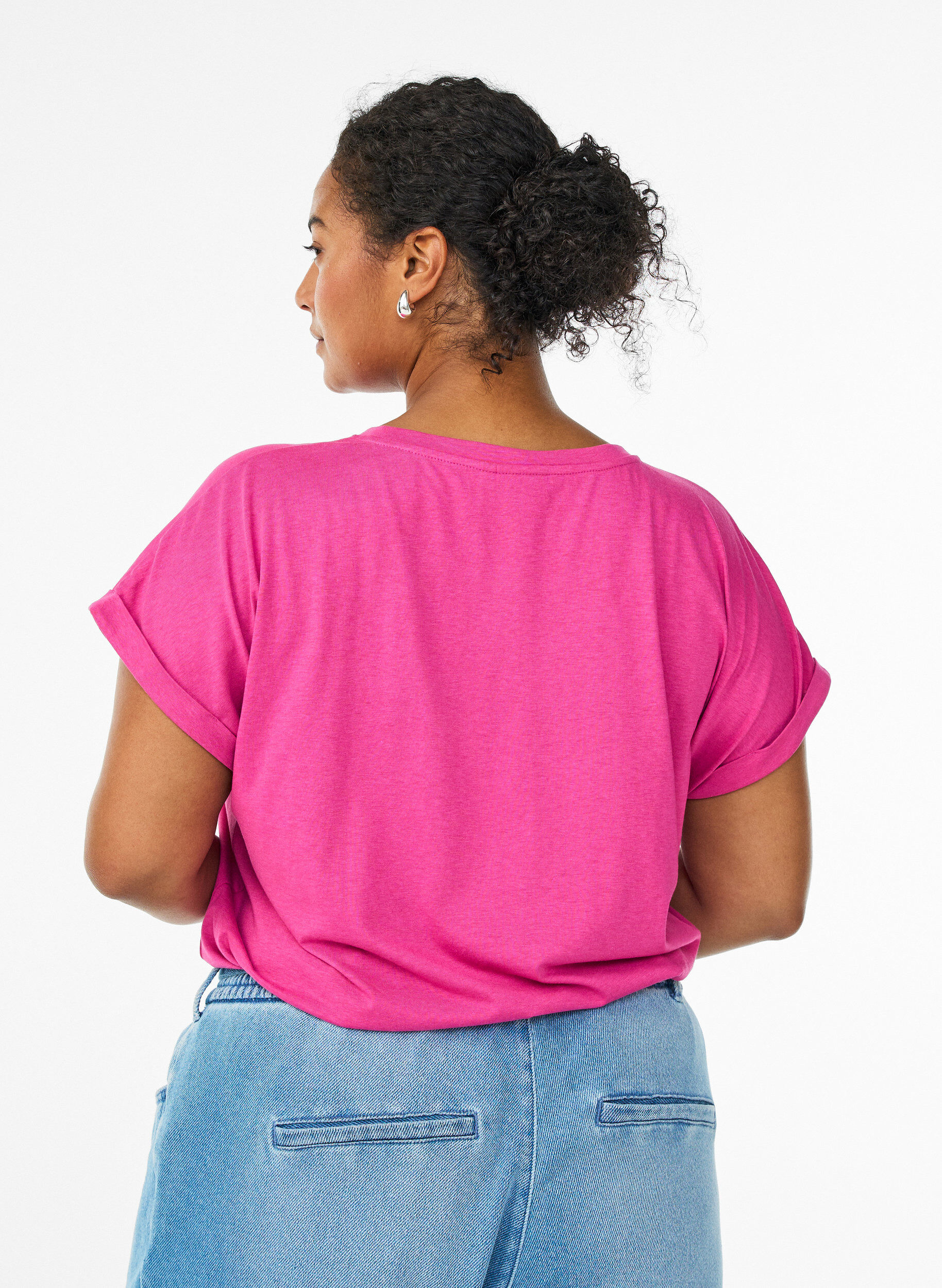 ZizziKort&aelig;rmet t-shirt i bomuldsblanding, Lyser&oslash;d, Model image number 2