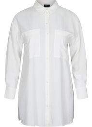 Lang viskose skjorte med lommer og slids, White