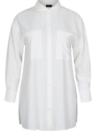 Lang viskose skjorte med lommer og slids, White, Packshot image number 0