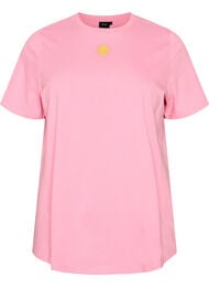 T-shirt i &oslash;kologisk bomuld med tekstmotiv, Lyser&oslash;d