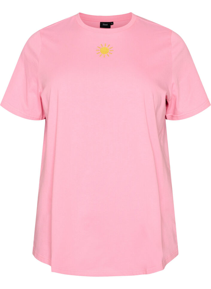 T-shirt i &oslash;kologisk bomuld med tekstmotiv, Lyser&oslash;d, Packshot image number 0