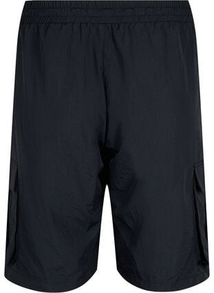 Højtaljede shorts med cargolommer, Black, Packshot image number 1