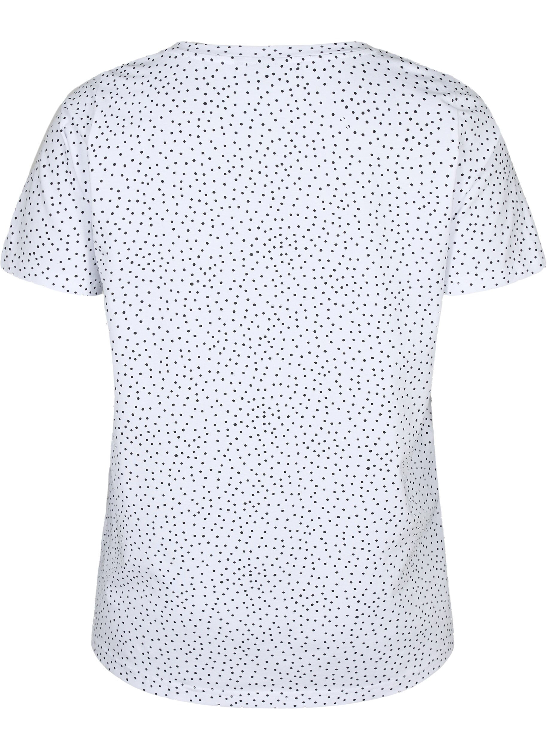 Zizzi Bomulds t-shirt med prikker og v-hals, B.White/Black Dot, Packshot image number 1