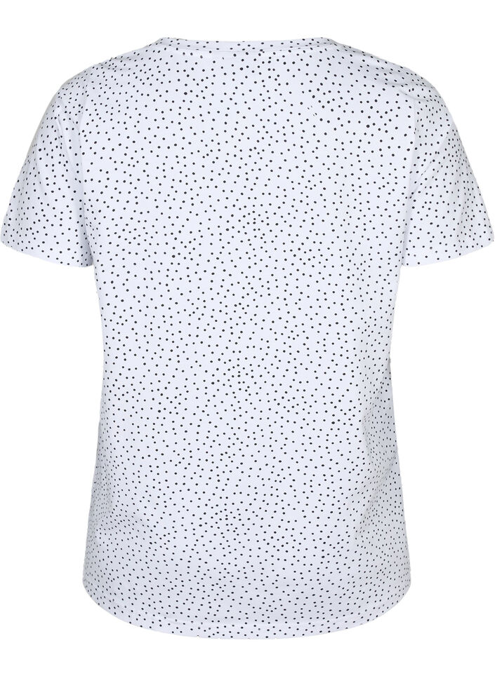 Bomulds t-shirt med prikker og v-hals, B.White/Black Dot, Packshot image number 1
