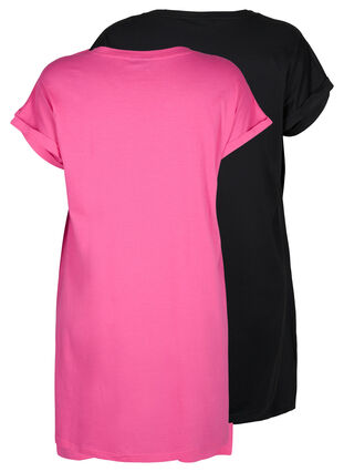 2-pak bomuldskjole med korte ærmer , Shocking Pink/Black, Packshot image number 1