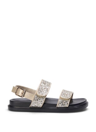 Glitter sandal med velcrolukning og bred pasform, Gold Glitter, Packshot image number 0
