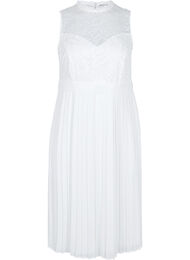 Ærmeløs kjole med blonder og plissé, Star White