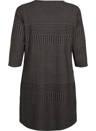 Kjole med 3/4 ærmer og stribet mønster, Dark Grey Mélange, Packshot image number 1
