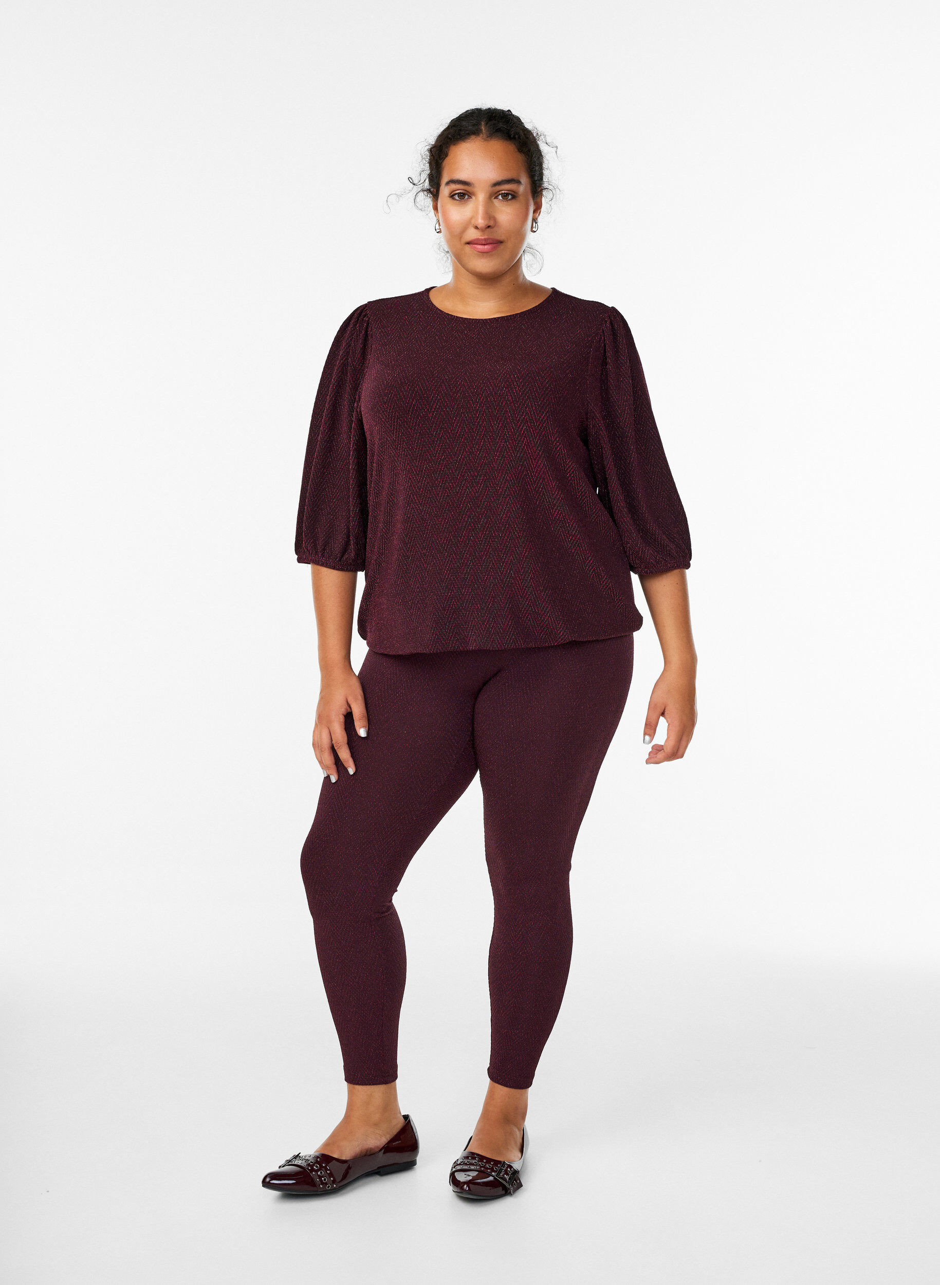 Zizzi Leggings med glitterm&oslash;nster, M&oslash;rk Bordeaux, Model image number 1