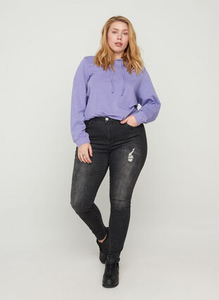 Amy jeans med slid detaljer, Grey Denim, Model image number 0