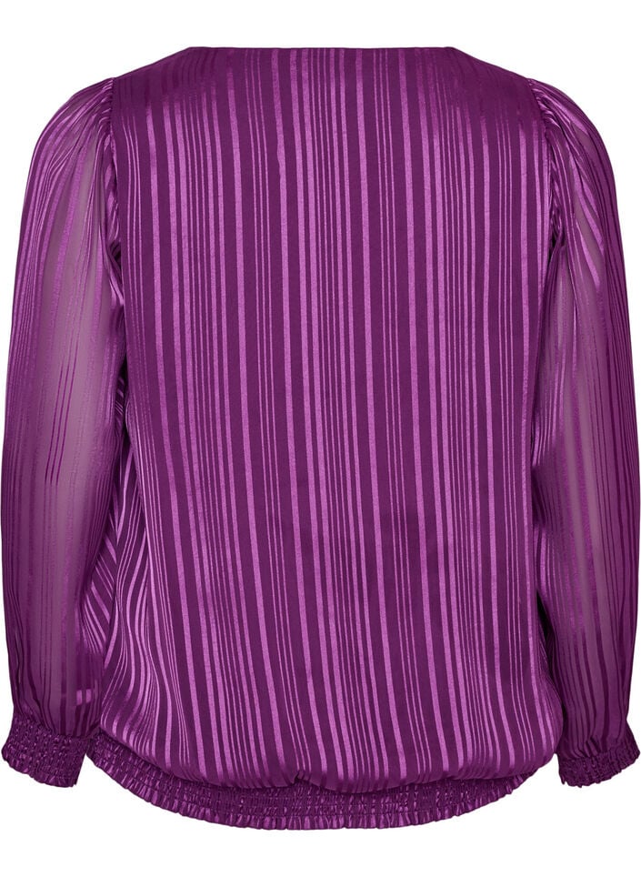 Bluse med stribem&oslash;nster og ballonform, Lilla, Packshot image number 1