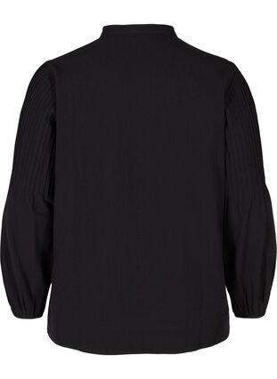 Langærmet bluse i økologisk bomuld, Black, Packshot image number 1