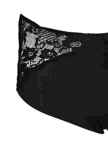 Højtaljet trusse med blonder, Black, Packshot image number 2