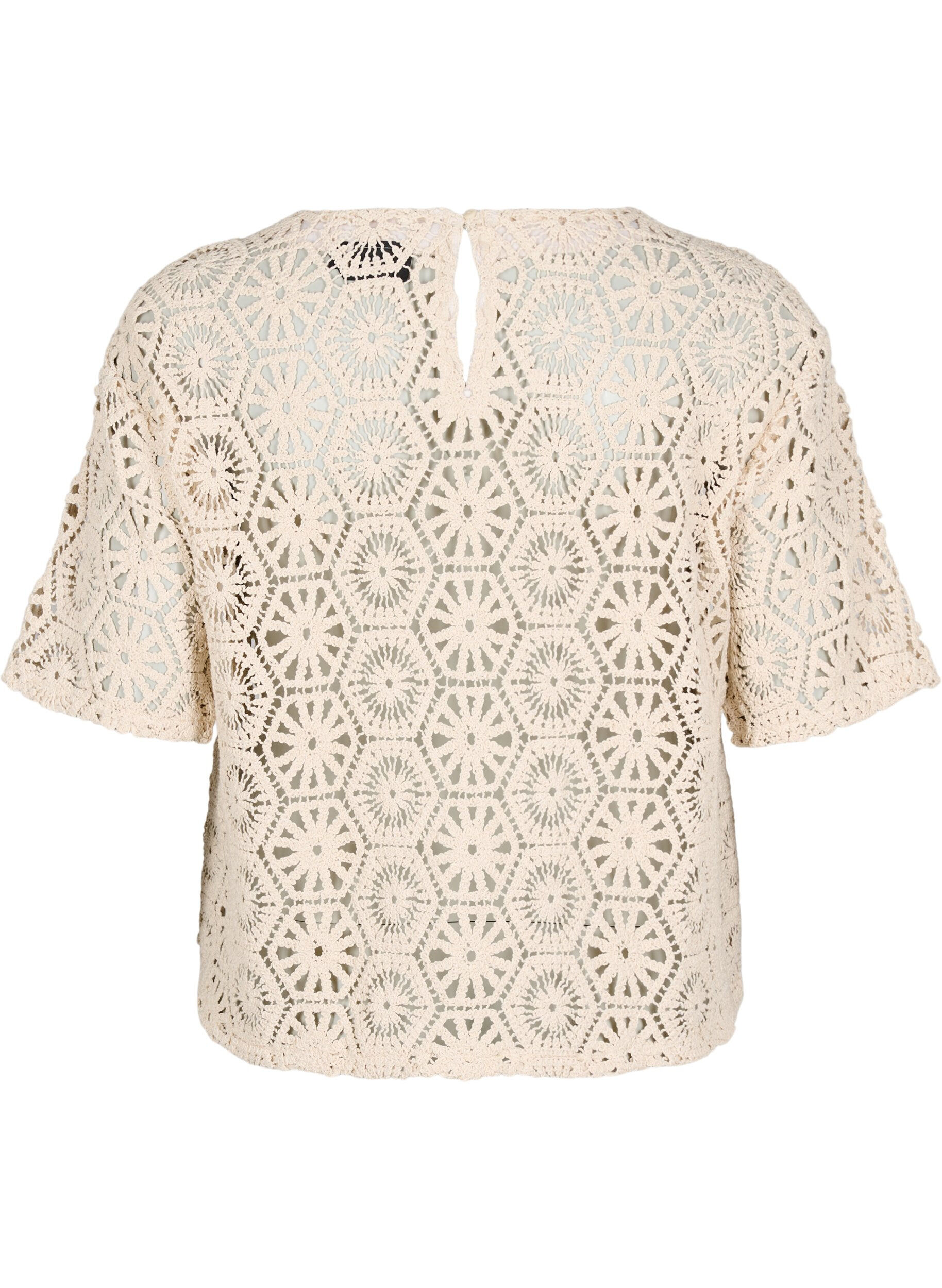 Zizzi Crochet bluse med korte &aelig;rmer, Beige, Packshot image number 1