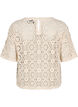 Crochet bluse med korte ærmer, Beige, Packshot image number 1