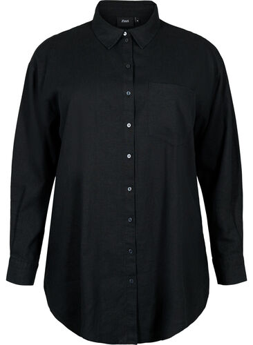 Lang skjorte i hør-viskoseblanding, Black, Packshot image number 0