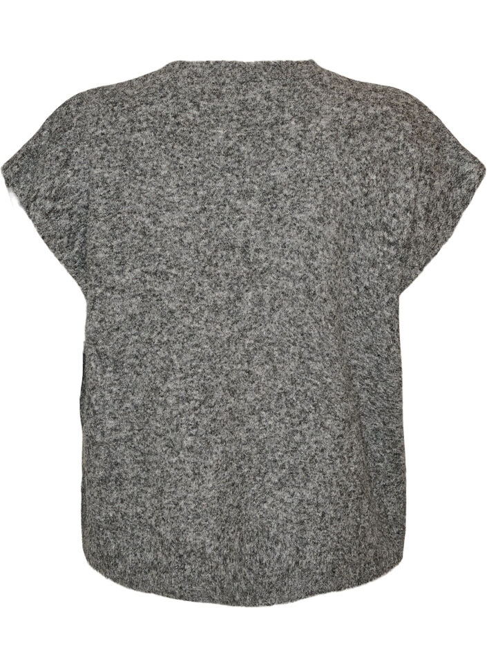 Strikvest med V-hals og dekorative knapper, Gr&aring;, Packshot image number 1