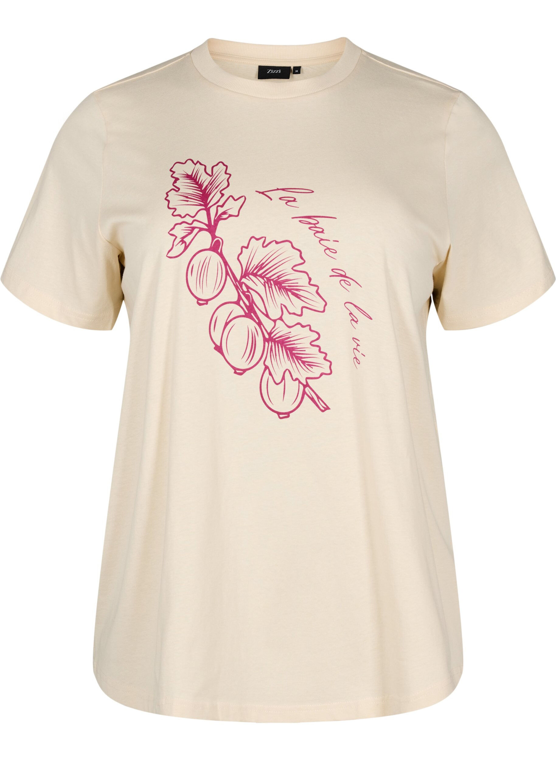 Zizzi T-shirt i bomuld med motiv, Beige, Packshot image number 0