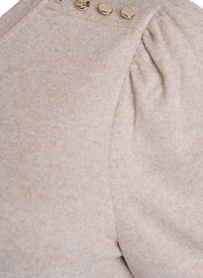 Bluse med knapdetalje og korte puf&aelig;rmer, Beige, Packshot image number 3