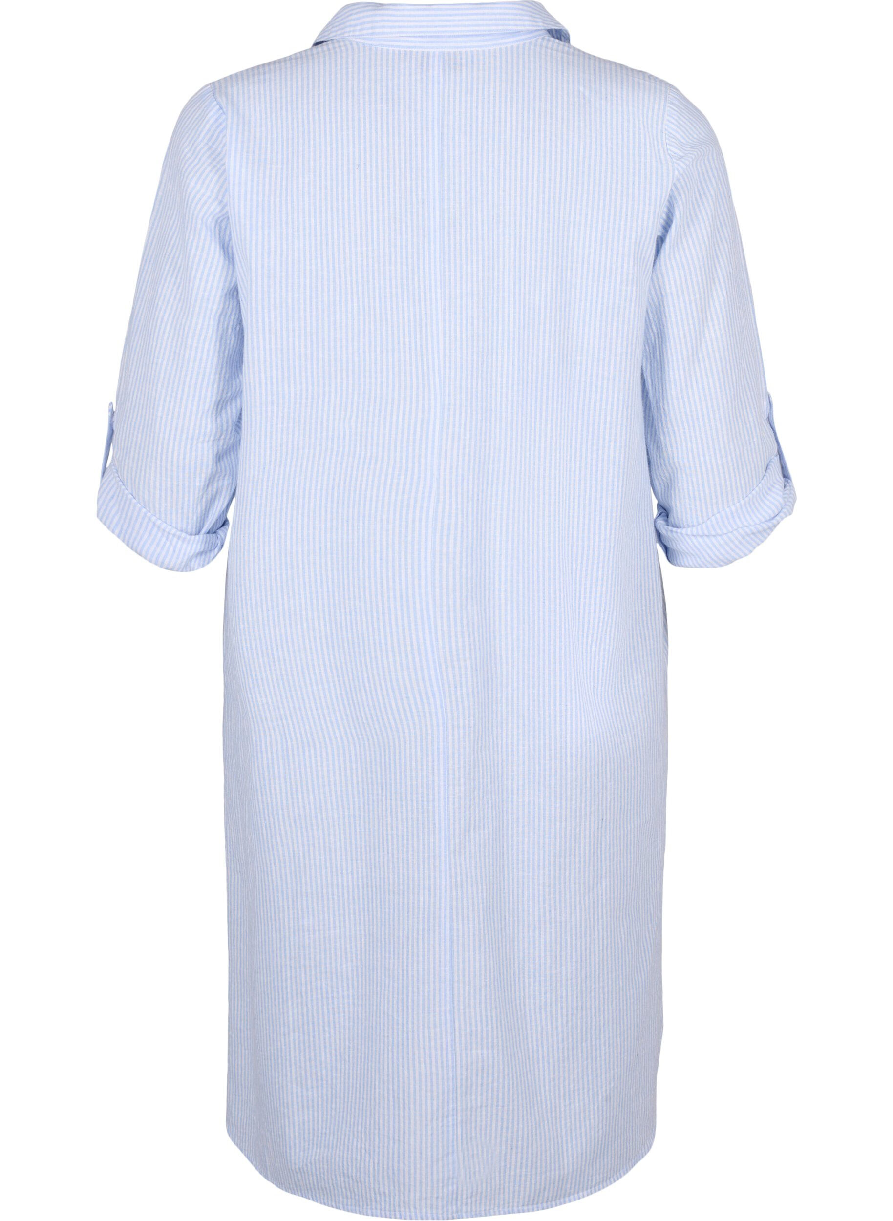 Zizzi Stribet kjole i bomuld og h&oslash;r, Serenity Wh. Stripe, Packshot image number 1