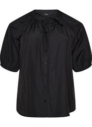 Skjortebluse med knaplukning og bindeb&aring;nd, Sort
