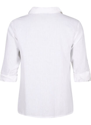 Skjortebluse med knaplukning i bomuldsmix med hør, Bright White, Packshot image number 1